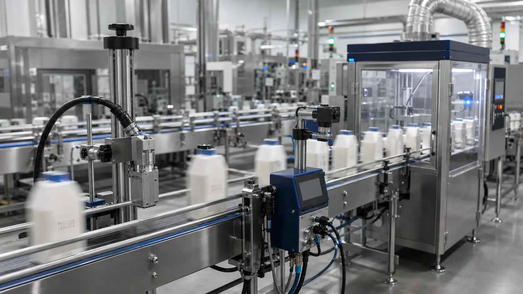 Continuous inkjet printer coding containers on an automated packaging line